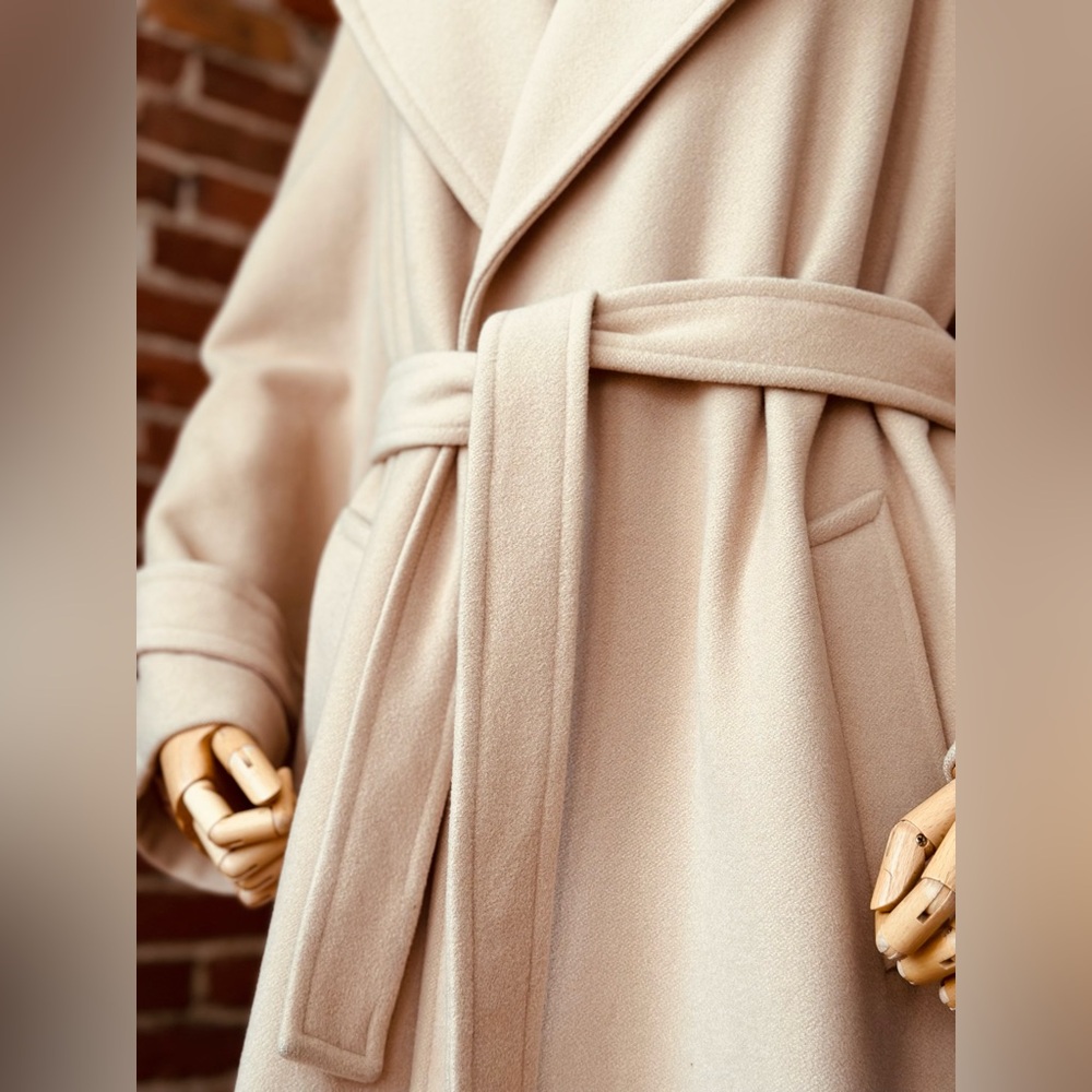 Vintage Camel Classic Lambswool Midi Coat | Belted Wrap Style - Picture 12 of 17
